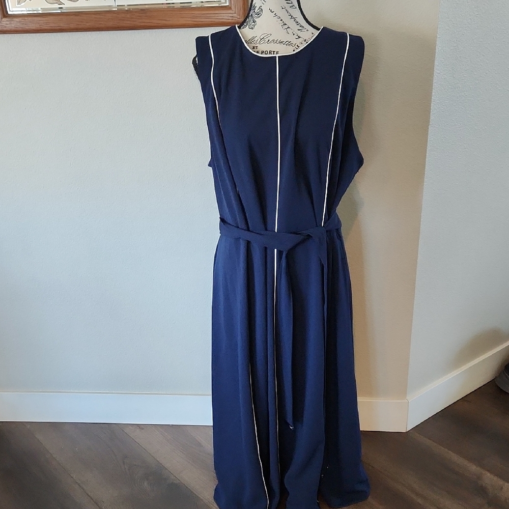 NWT DKNY Navy Maxi Dress with White Accents 20W